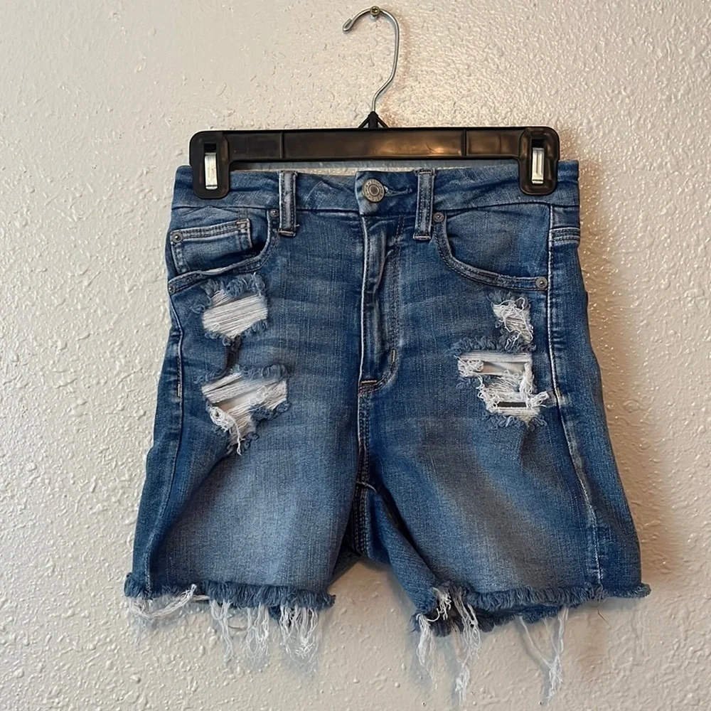 AMERICAN Eagle Curvy Hi-Rise Shortie Denim Shorts Size 2